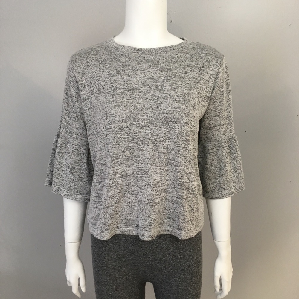 Dante Malan Knit Shirt Sweater 3/4 Bell Sleeves Grey Heather